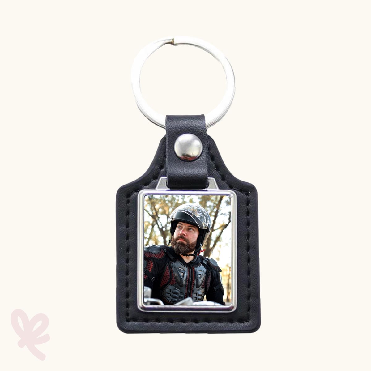 Leren sleutelhanger - vierkant - met foto