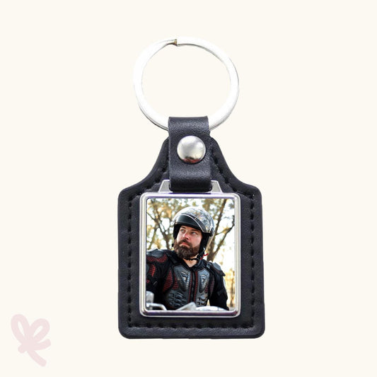 Leren sleutelhanger - vierkant - met foto