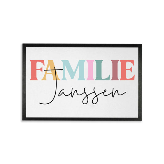 Deurmat  gepersonaliseerd met familienaam – Kleurrijk & sierlijk ontwerp - In 3 verschillende maten
