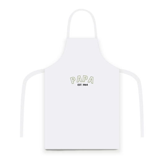 Gepersonaliseerd keukenschort met naam & geboortedatum – wit, strak & persoonlijk