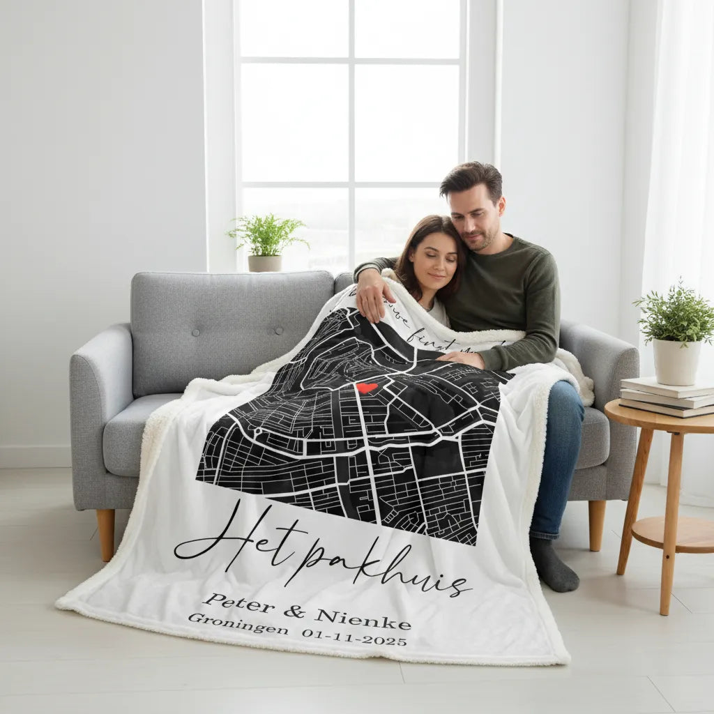 Fleece deken met kaart 100x150 cm - gepersonaliseerd