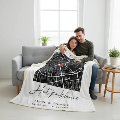 Fleece deken met kaart 100x150 cm - gepersonaliseerd