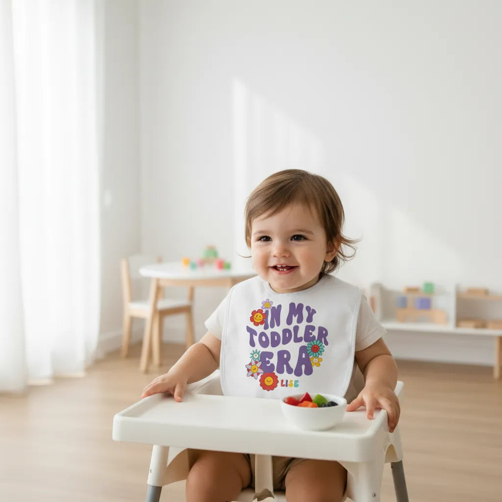 Slabbetje met naam en fase van kind - Hippie design