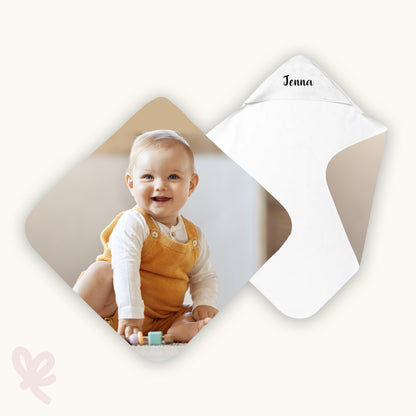 Babycape met foto - naam op mutsje - zelf ontwerpen