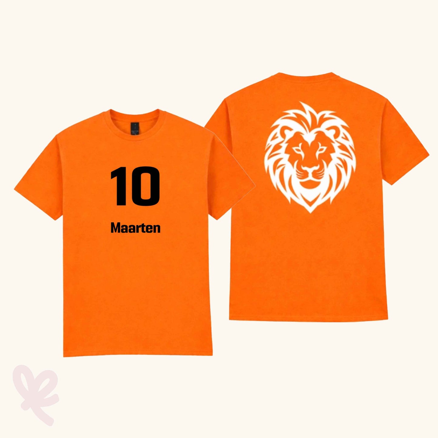 Oranje T-shirt Gepersonaliseerd met Leeuwprint - unisex