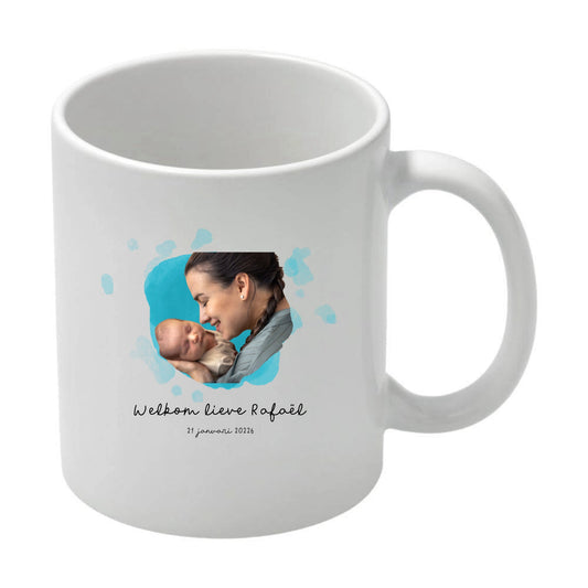 Gepersonaliseerde newborn mok met foto – Naam & geboortedatum