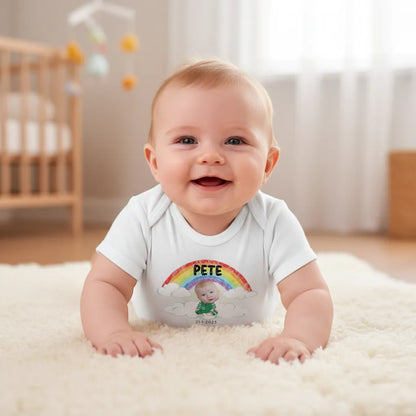 Rompertje met babyfoto, naam en geboortedatum