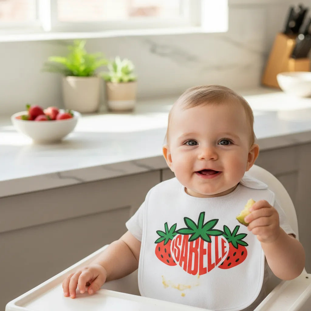 Slabbetje met naam - Gepersonaliseerd - Banaan of Aardbei