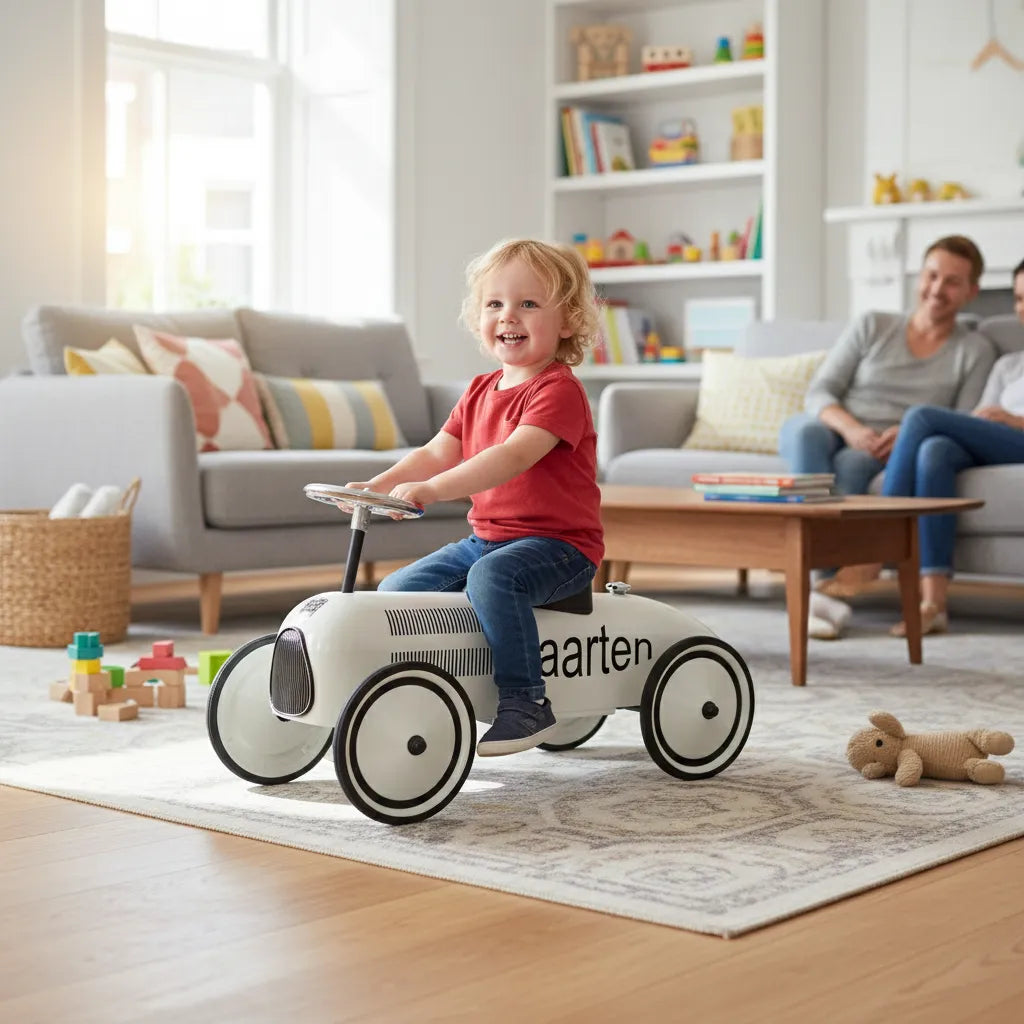 Loopauto van metaal - met eigen naam - gepersonaliseerd