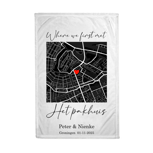 Gepersonaliseerde fleece deken met kaart 100x150cm – Jullie plek vastgelegd