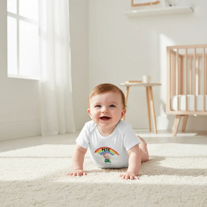 Rompertje met babyfoto, naam en geboortedatum