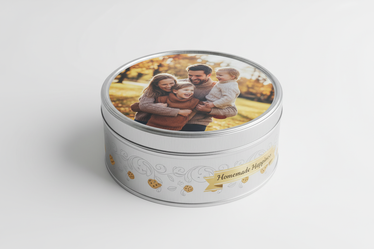 Koekblik met foto - rond - 155x50mm